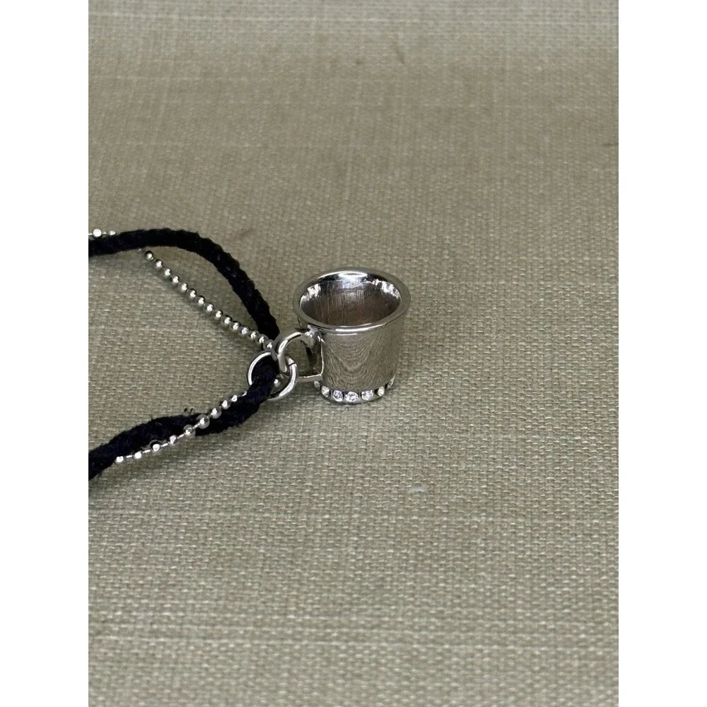 Delicate Silver And Black Cord Bracelet With Toggle Clasp with teacup cup charm